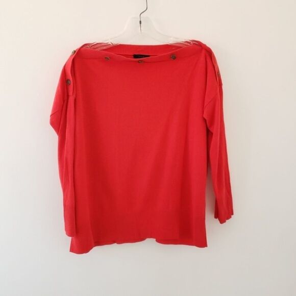 J. Crew Belvedere Button Boat Neck Sweater Red Boxy Fit Cotton/Viscose Women XS - Picture 5 of 8